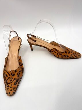 BY FAR Gabriella Leopard Print Slingback Kitten Heel 38